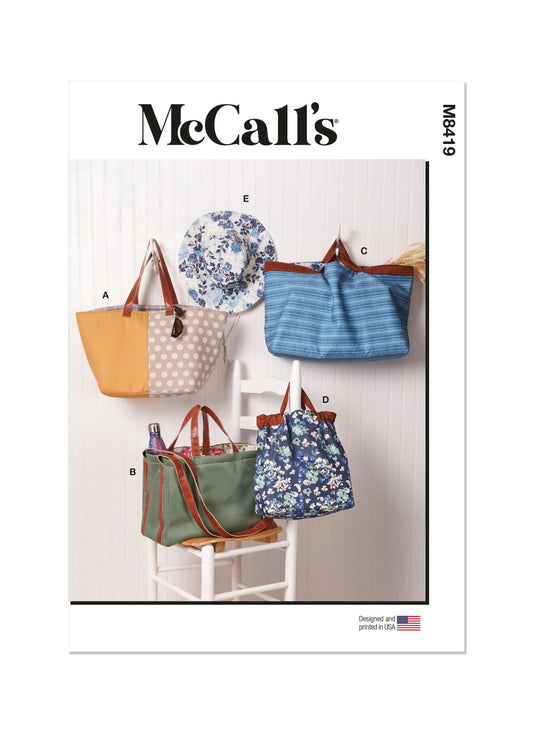 McCall's M8419 sewing pattern envelope showing tote bags designs
