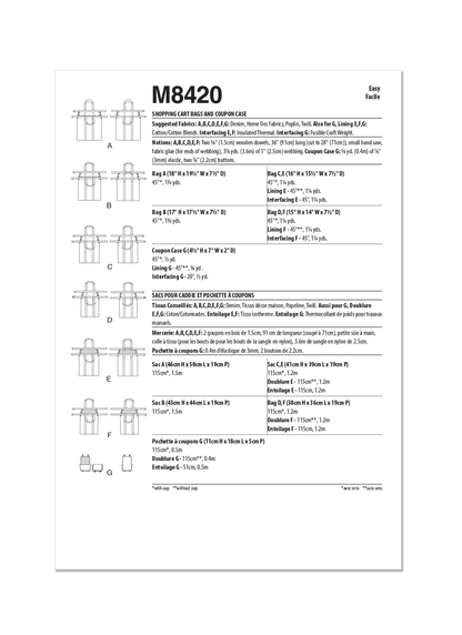 McCall's M8420 sewing pattern envelope showing shopping trolley bags designs