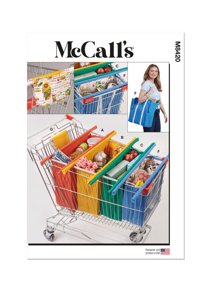 McCall's M8420 sewing pattern envelope showing shopping trolley bags designs