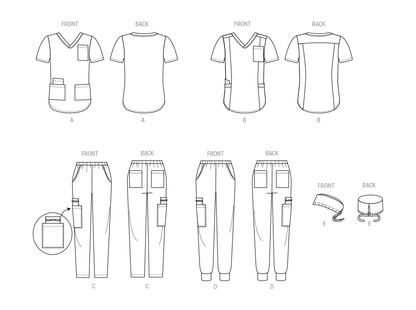 McCall's M8421 sewing pattern envelope showing scrub tops designs