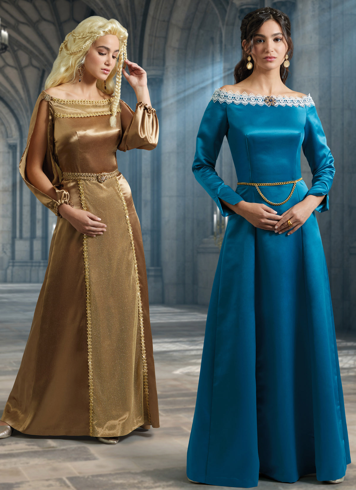 McCall's M8424 sewing pattern envelope showing long dress costume designs