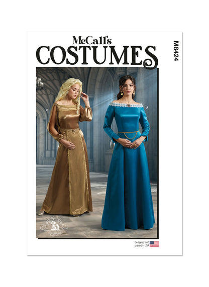 McCall's M8424 sewing pattern envelope showing long dress costume designs