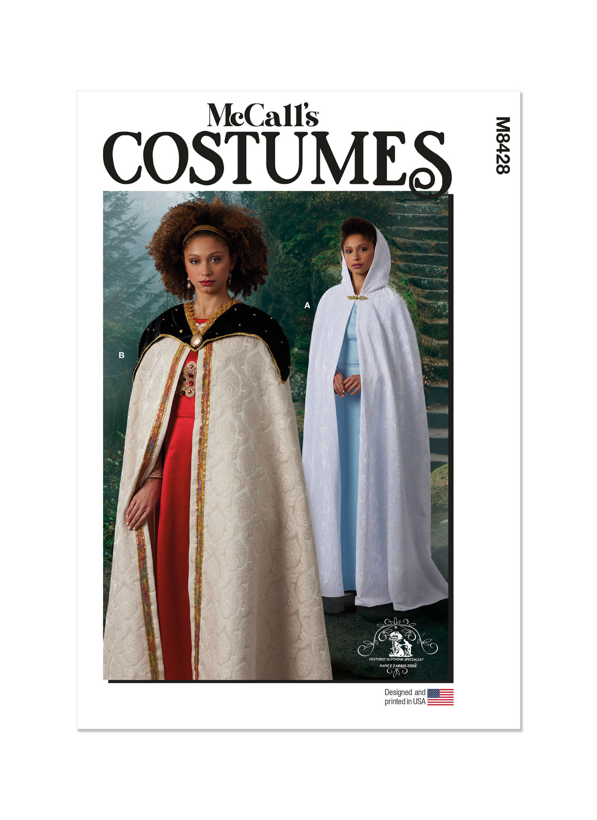 McCall's M8428 sewing pattern envelope showing unlined cape designs