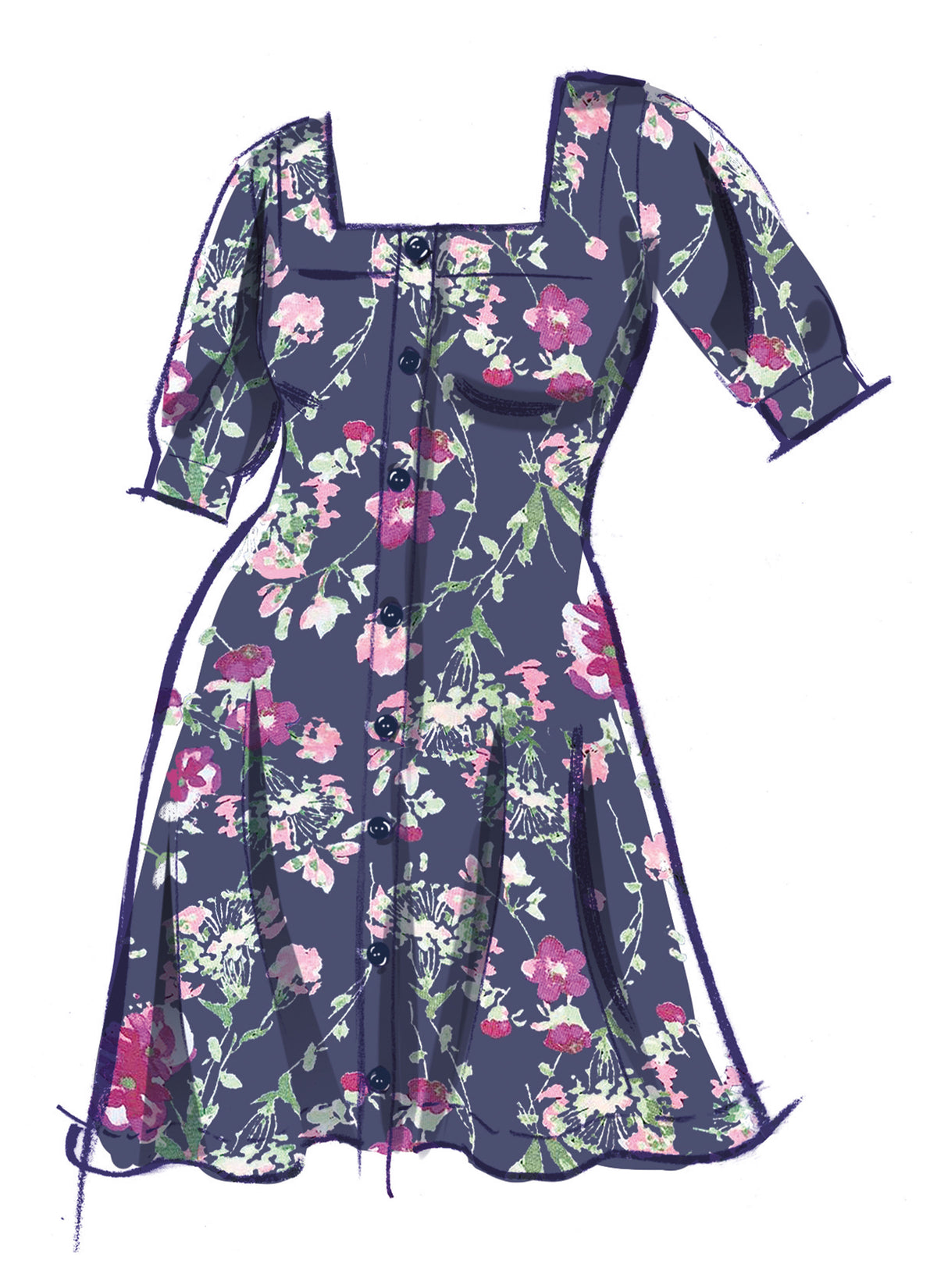 McCall's M8435 sewing pattern envelope showing button front knit dress designs