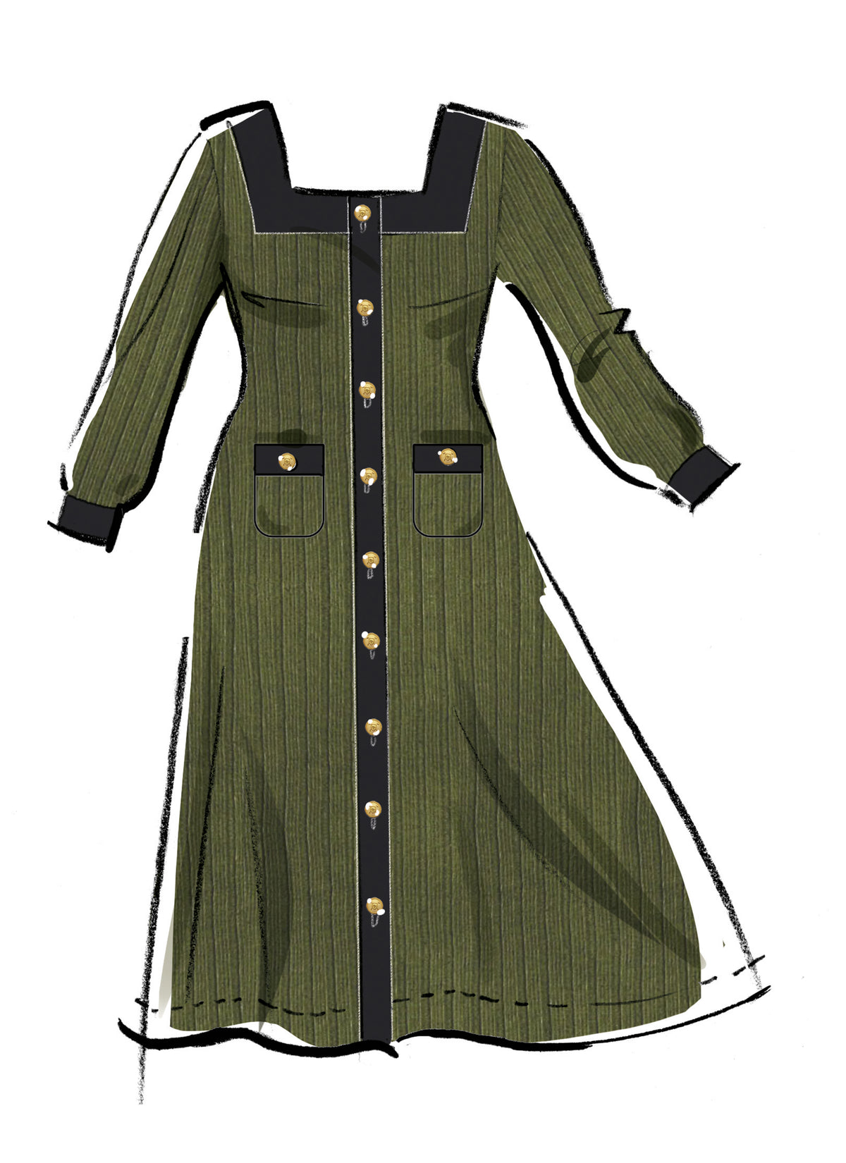 McCall's M8435 sewing pattern envelope showing button front knit dress designs