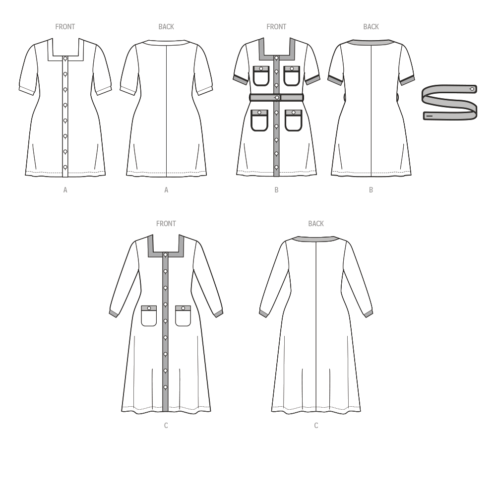 McCall's M8435 sewing pattern envelope showing button front knit dress designs