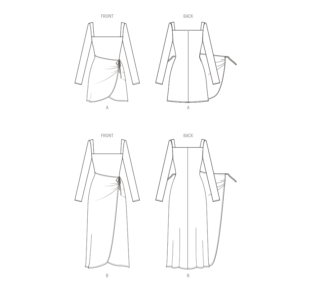 McCall's M8436 sewing pattern envelope showing wrap front dress designs