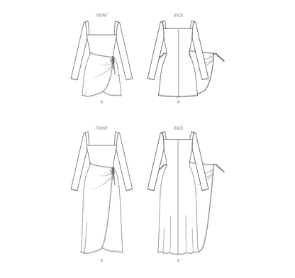 McCall's M8436 sewing pattern envelope showing wrap front dress designs