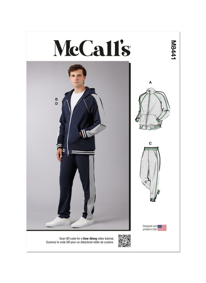 McCall's M8441 sewing pattern envelope showing men's hooded jacket designs