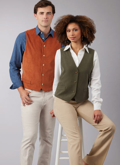 McCall's M8442 sewing pattern envelope showing unisex waistcoats designs