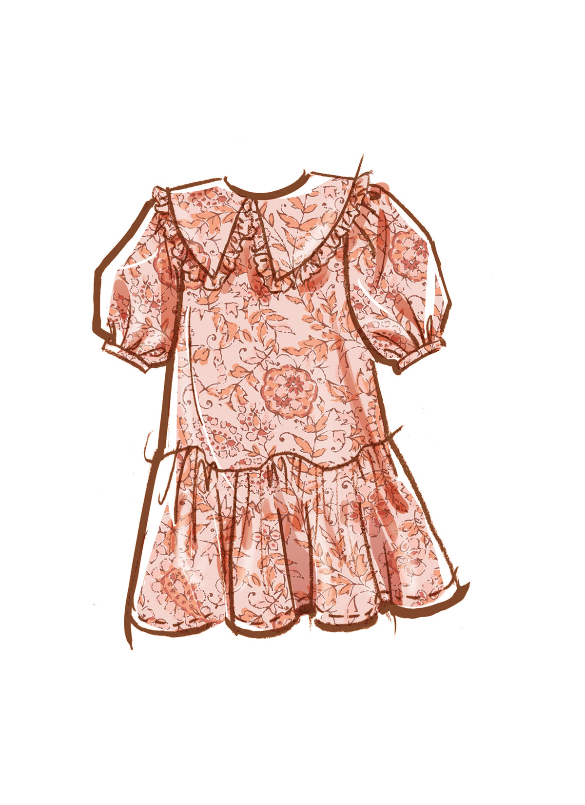 McCall's M8444 sewing pattern envelope showing girls' puff sleeve dress designs