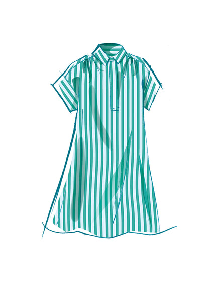 McCall's M8449 sewing pattern envelope showing women's pullover dress designs