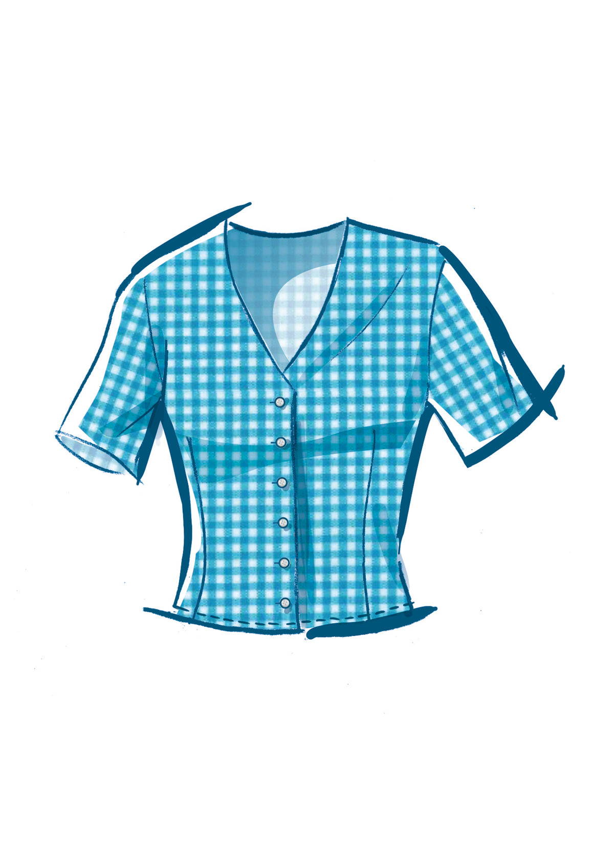 McCall's M8451 sewing pattern envelope showing women's button front tops designs