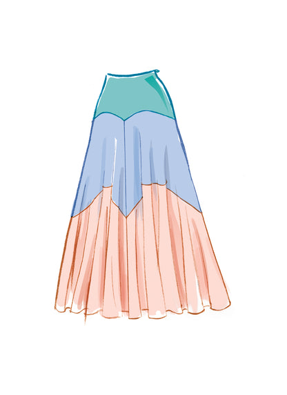 McCall's M8453 sewing pattern envelope showing women's bias yoke skirt designs