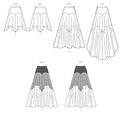 McCall's M8453 sewing pattern envelope showing women's bias yoke skirt designs