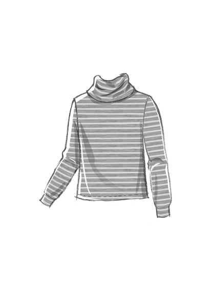 McCall's M8456 sewing pattern envelope showing knit turtleneck top and trousers designs