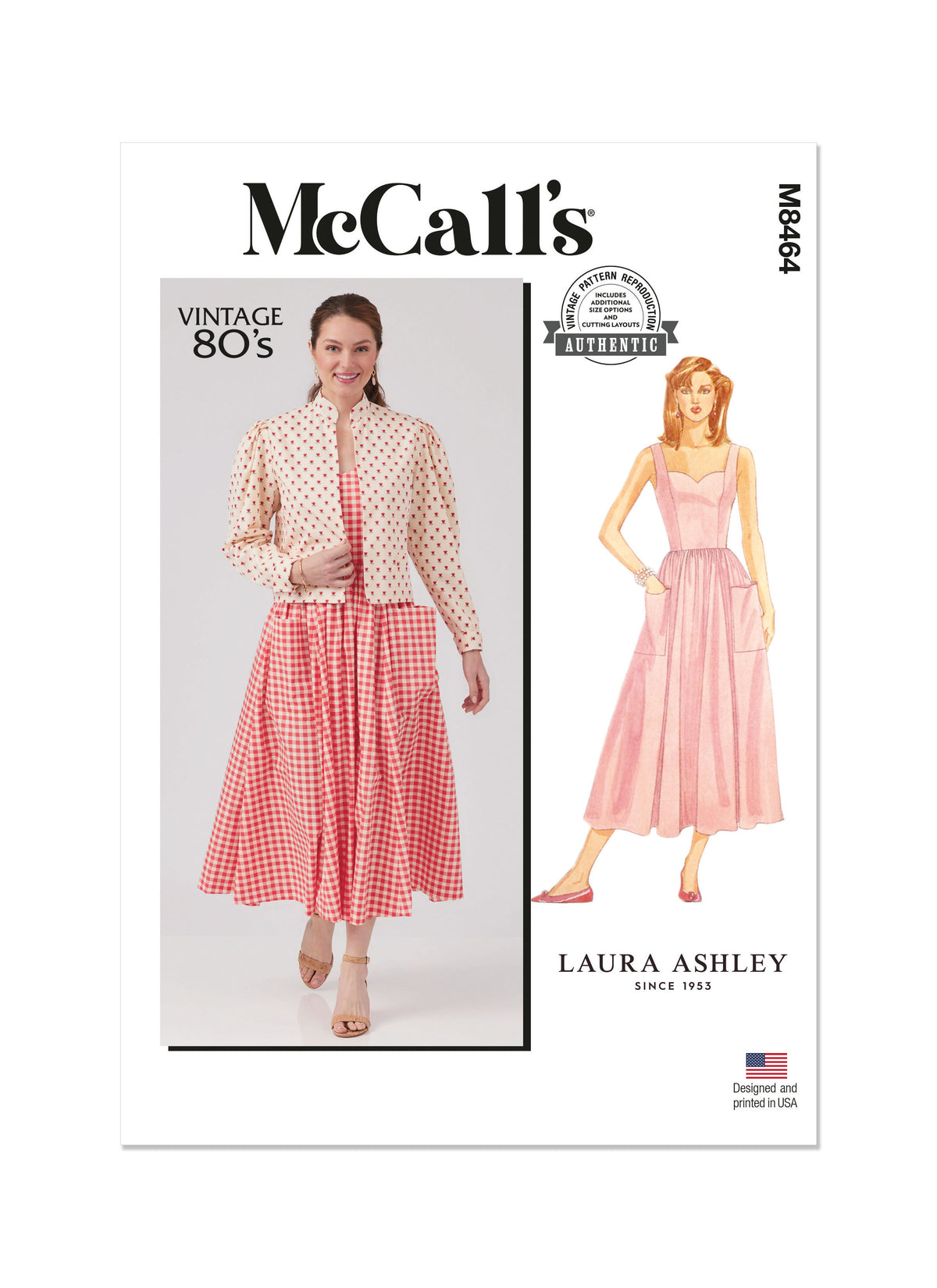 McCall's M8464 sewing pattern envelope showing misses' vintage 1980s jacket & dress designs