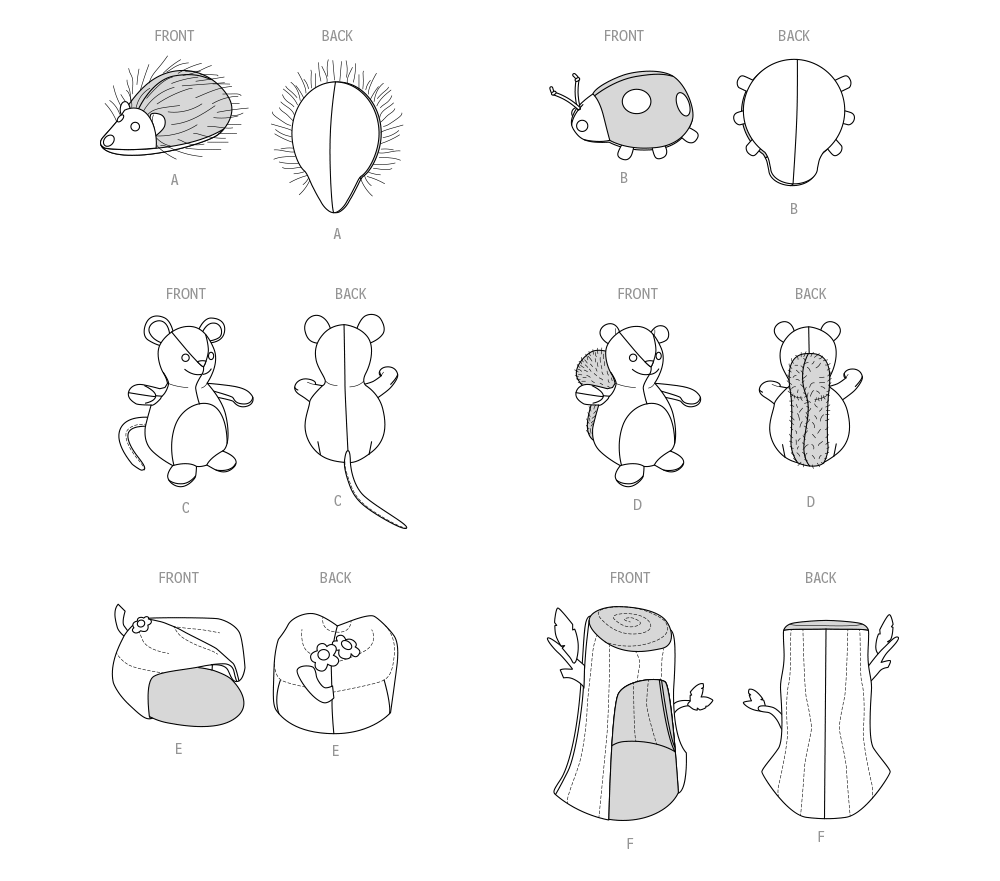 McCall's M8469 sewing pattern envelope showing plush stuffed animals designs
