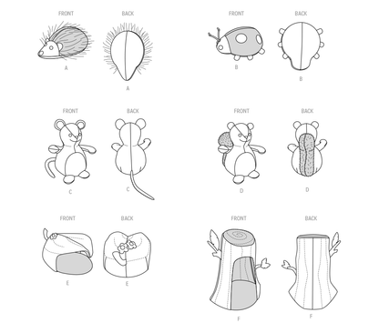 McCall's M8469 sewing pattern envelope showing plush stuffed animals designs