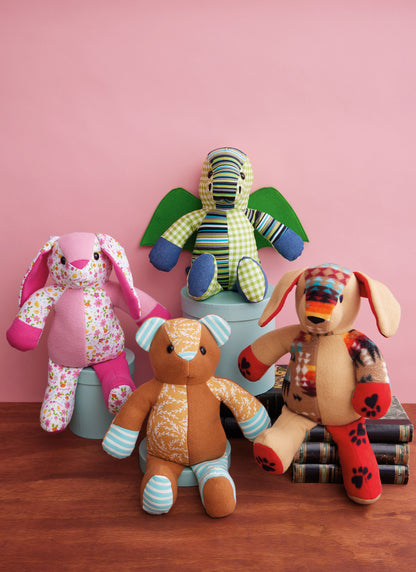 McCall's M8470 sewing pattern envelope showing patchwork plush toys designs