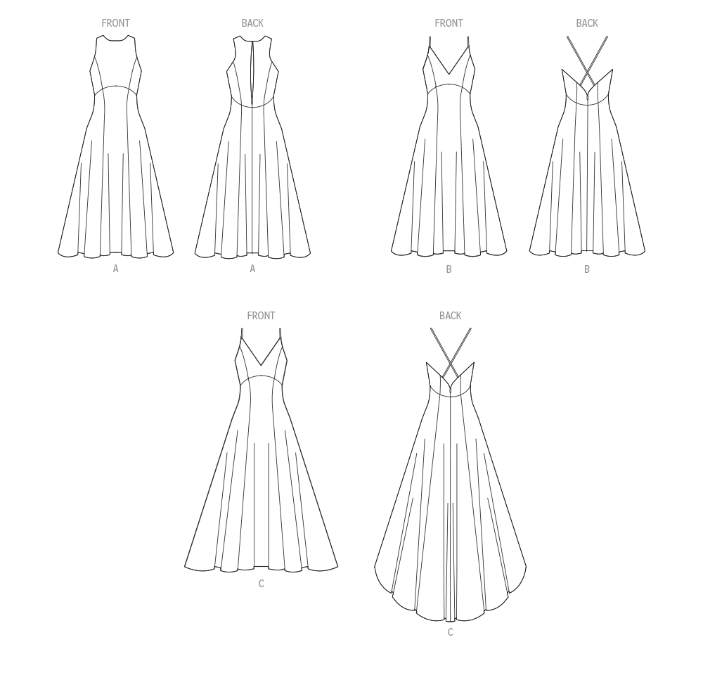 McCall's M8475 sewing pattern envelope showing womens evening gown designs