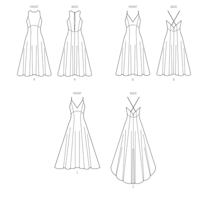 McCall's M8475 sewing pattern envelope showing womens evening gown designs