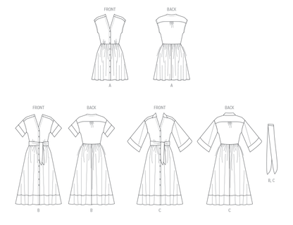 McCall's M8477 sewing pattern envelope showing misses' dropped shoulder shirtdress designs