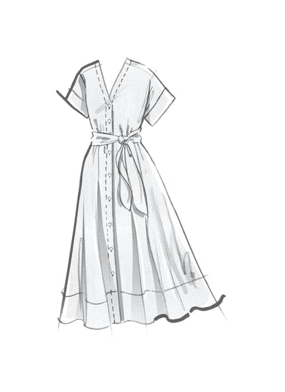 McCall's M8477 sewing pattern envelope showing misses' dropped shoulder shirtdress designs