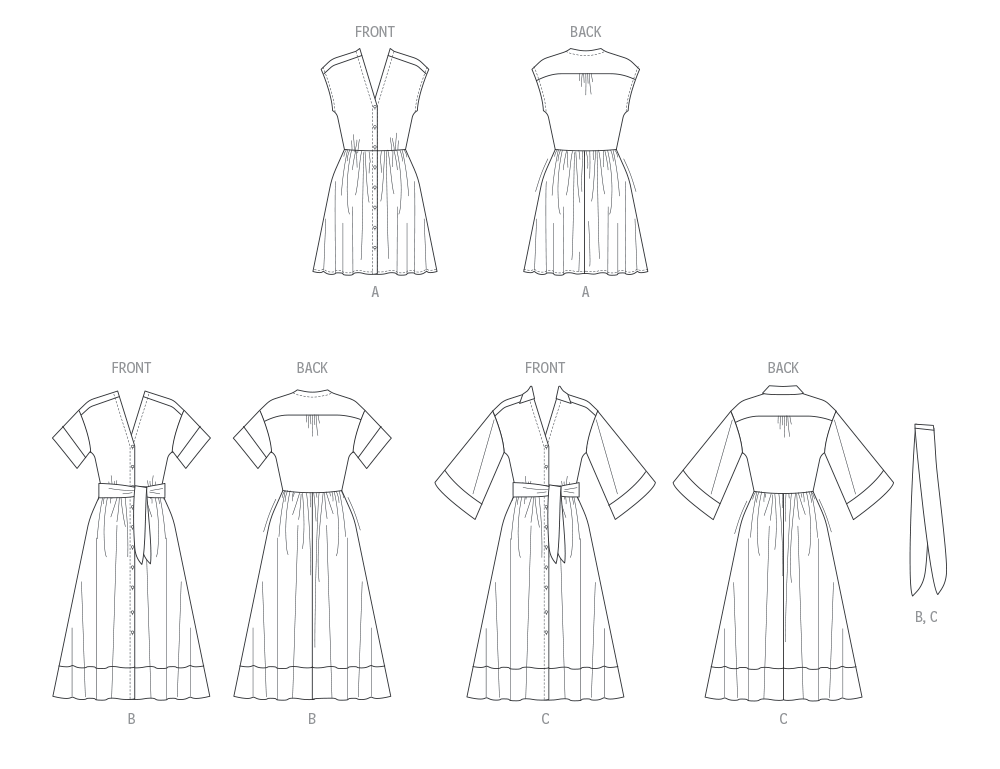 McCall's M8477 sewing pattern envelope showing misses' dropped shoulder shirtdress designs