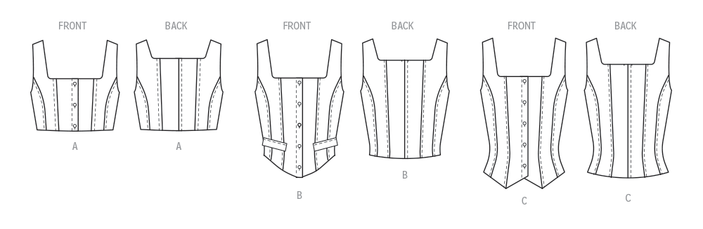 McCall's M8478 sewing pattern envelope showing misses' corset-style cropped top designs
