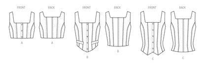 McCall's M8478 sewing pattern envelope showing misses' corset-style cropped top designs