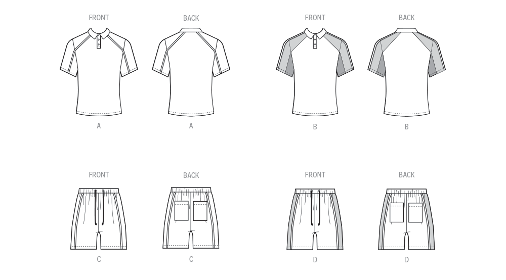 McCall's M8485 sewing pattern envelope showing mens polo shirt designs