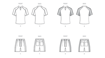 McCall's M8485 sewing pattern envelope showing mens polo shirt designs