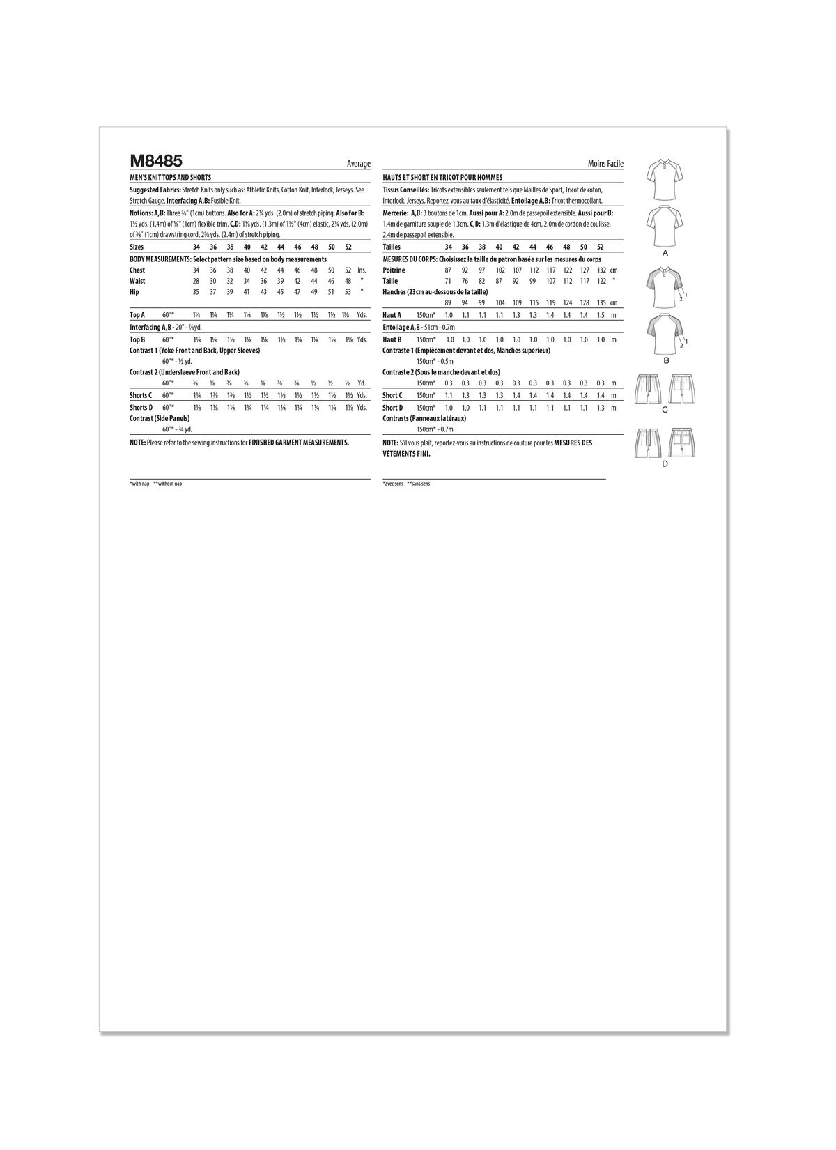McCall's M8485 sewing pattern envelope showing mens polo shirt designs