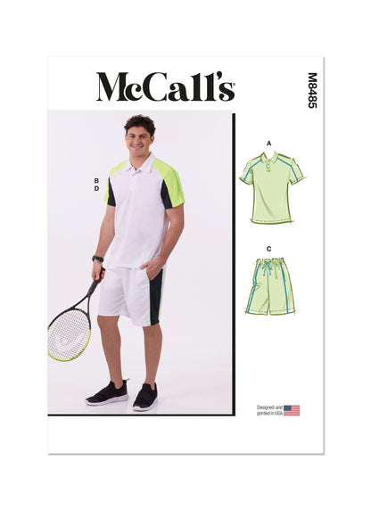 McCall's M8485 sewing pattern envelope showing mens polo shirt designs