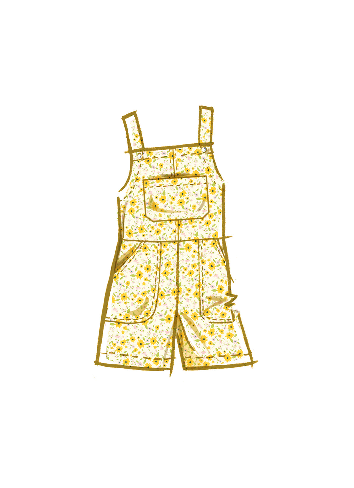 McCall's M8489 sewing pattern envelope showing girls' pinafore & overalls designs