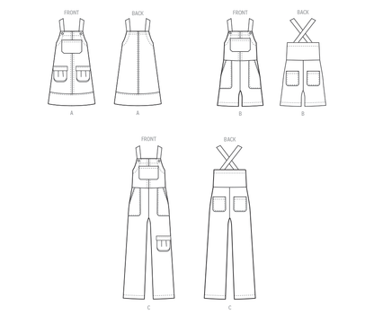 McCall's M8489 sewing pattern envelope showing girls' pinafore & overalls designs