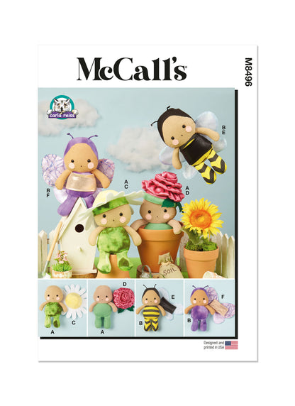 McCall's M8496 sewing pattern envelope showing sweet 9in dolls with sewn-in arms and legs
