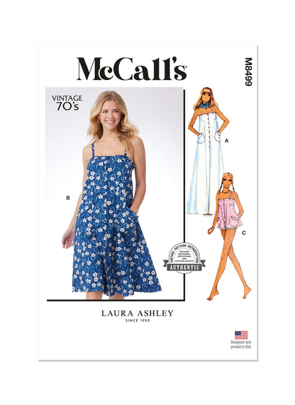 McCall's M8499 sewing pattern envelope showing a vintage 1970s Laura Ashley dress or top