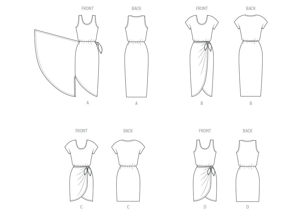 McCall's M8501 sewing pattern envelope showing a vintage-style 1990s sarong dress in two lengths