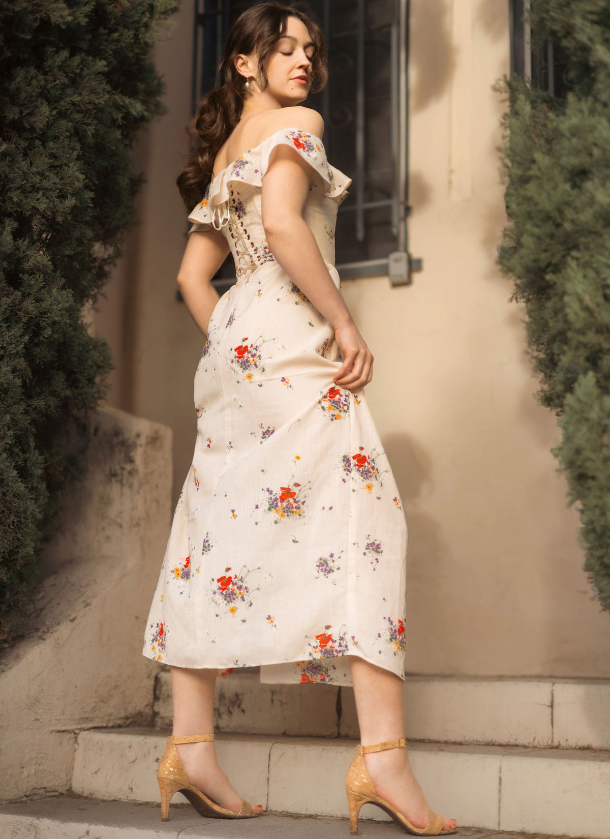 McCall's M8503 sewing pattern envelope showing an on or off shoulder dress with a boned bodice