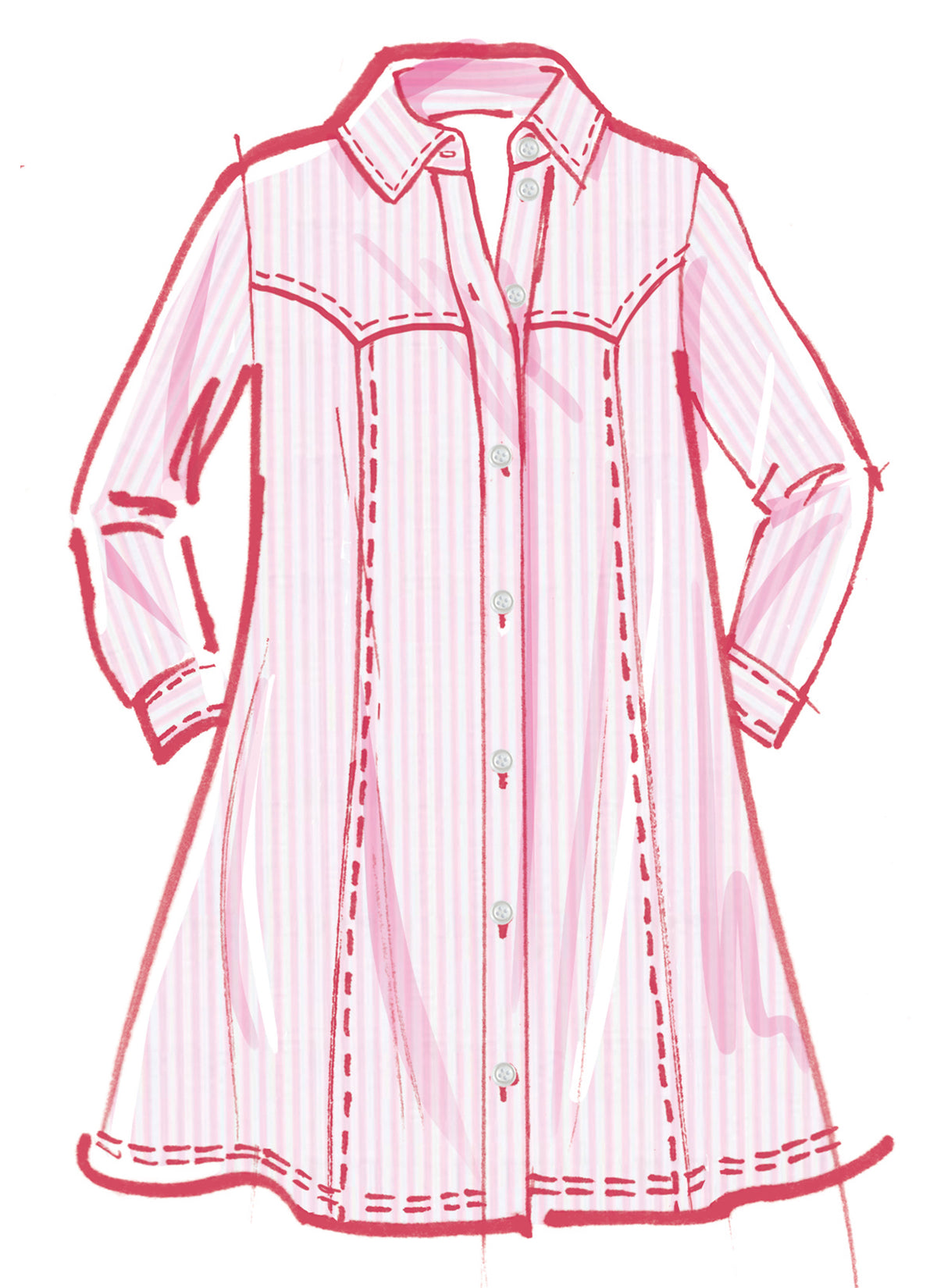McCall's M8508 sewing pattern envelope showing a button front dress with a spread collar