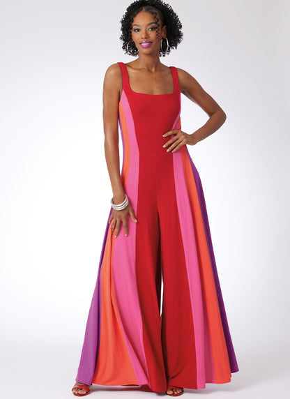 McCall's M8512 sewing pattern envelope showing floor length jumpsuits and a dress