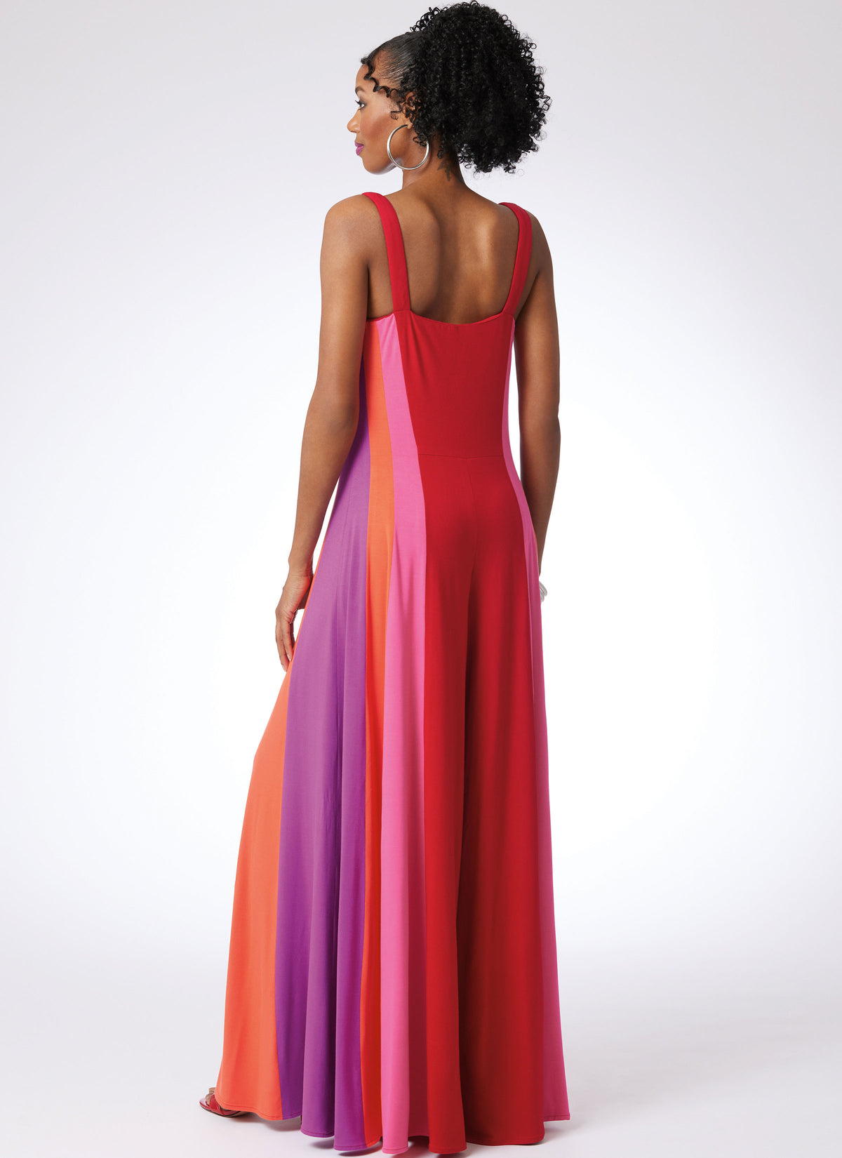 McCall's M8512 sewing pattern envelope showing floor length jumpsuits and a dress