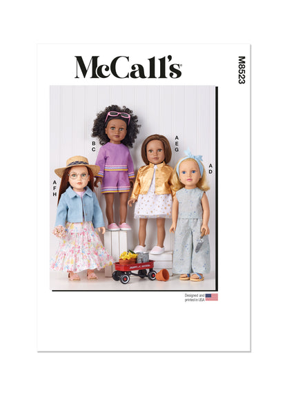 McCall's M8523 sewing pattern envelope showing 18in doll clothes