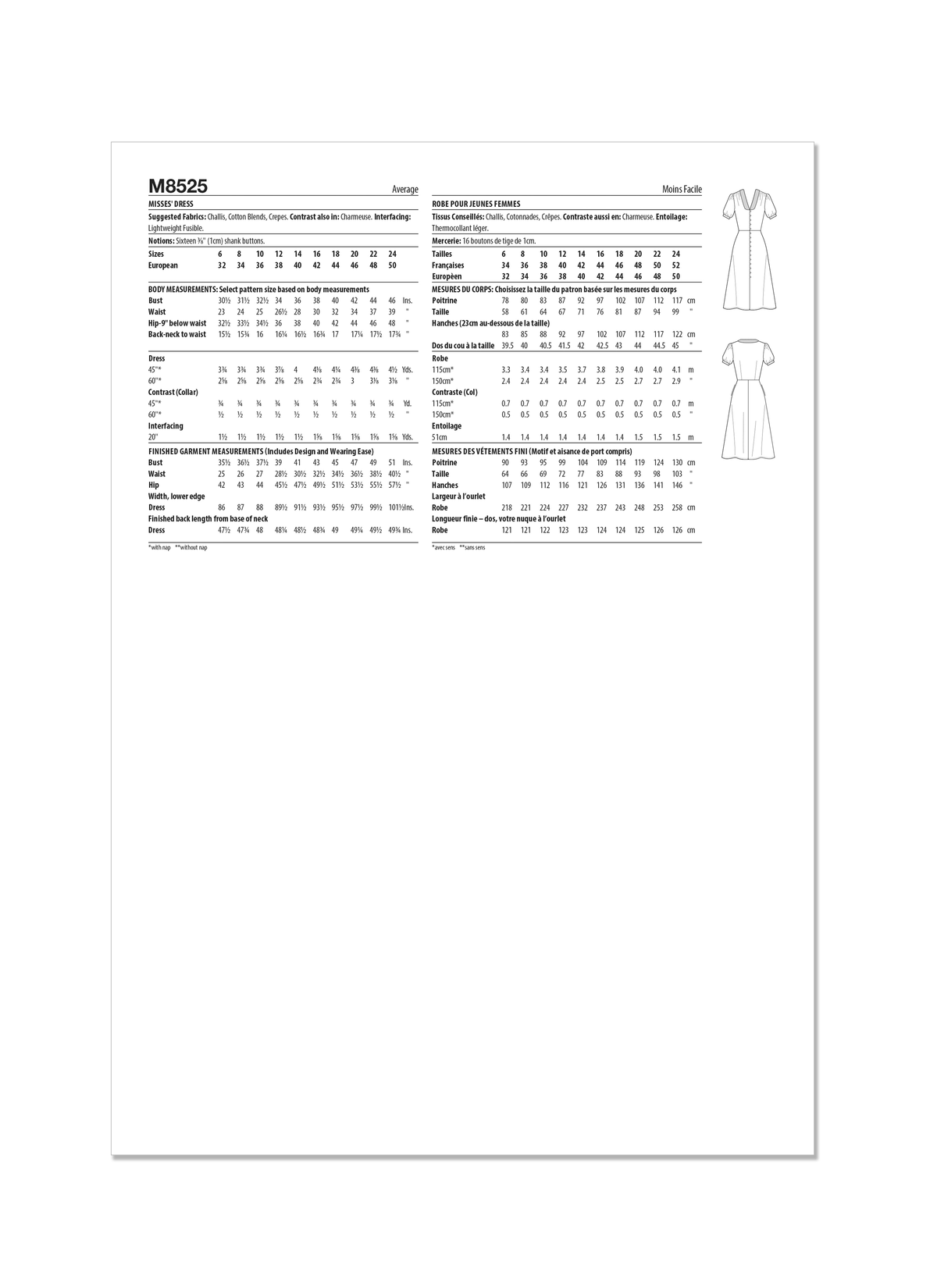 McCall's M8525 sewing pattern envelope showing mid-calf dress