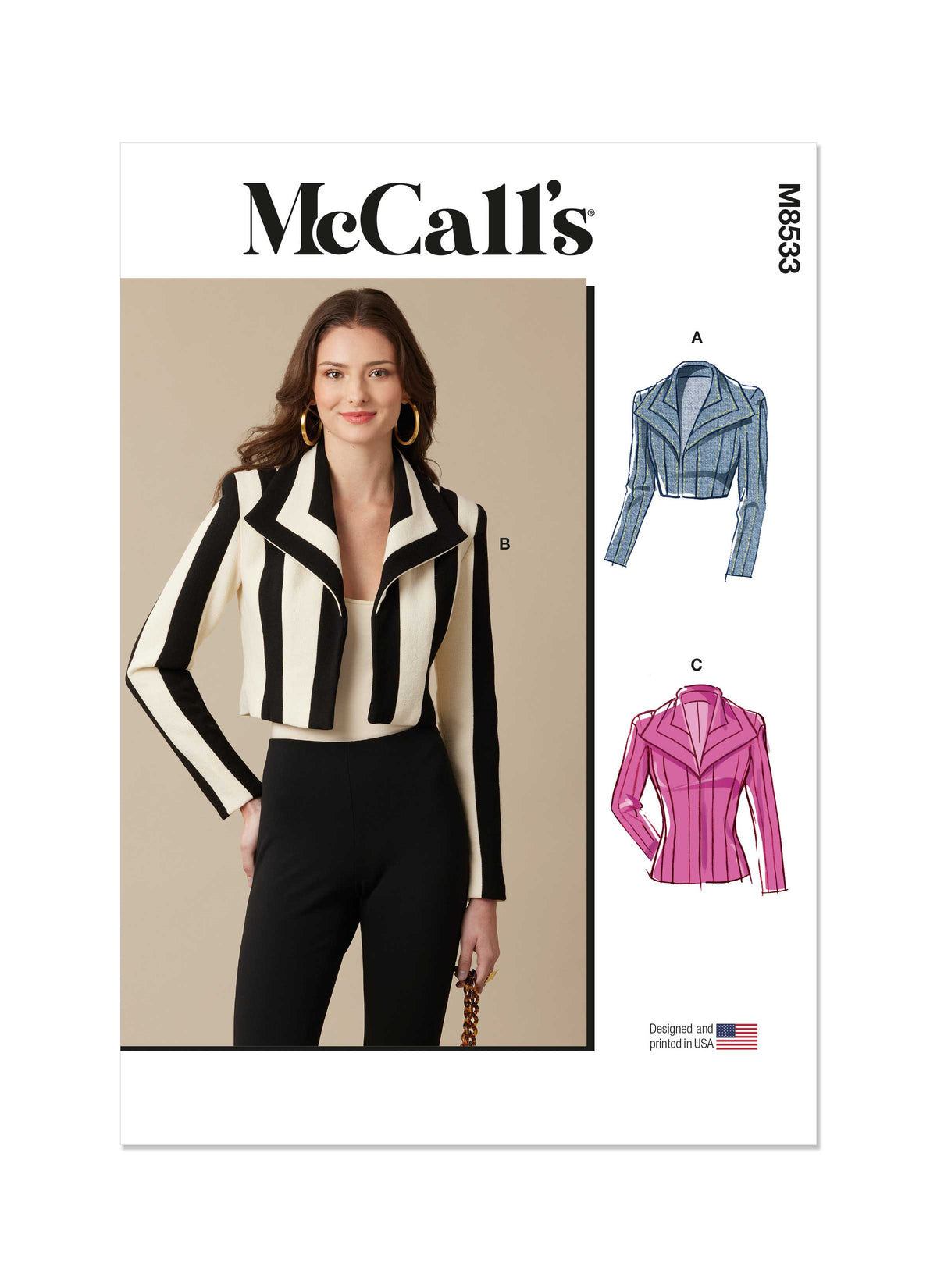 McCall's M8533 sewing pattern envelope showing boleros and jacket