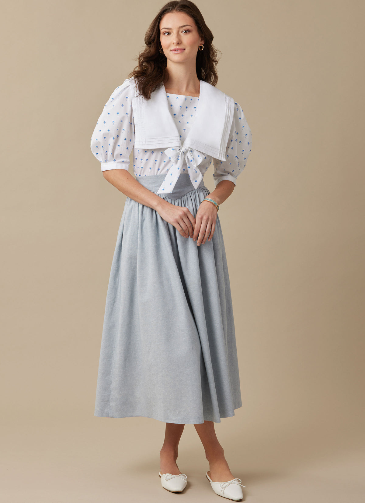 McCall's M8540 sewing pattern envelope showing vintage Laura Ashley top and skirt