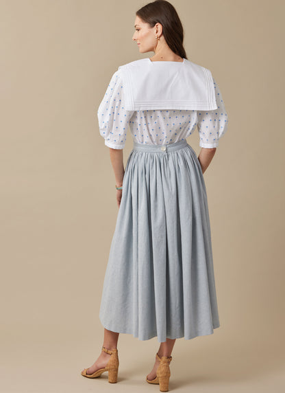 McCall's M8540 sewing pattern envelope showing vintage Laura Ashley top and skirt