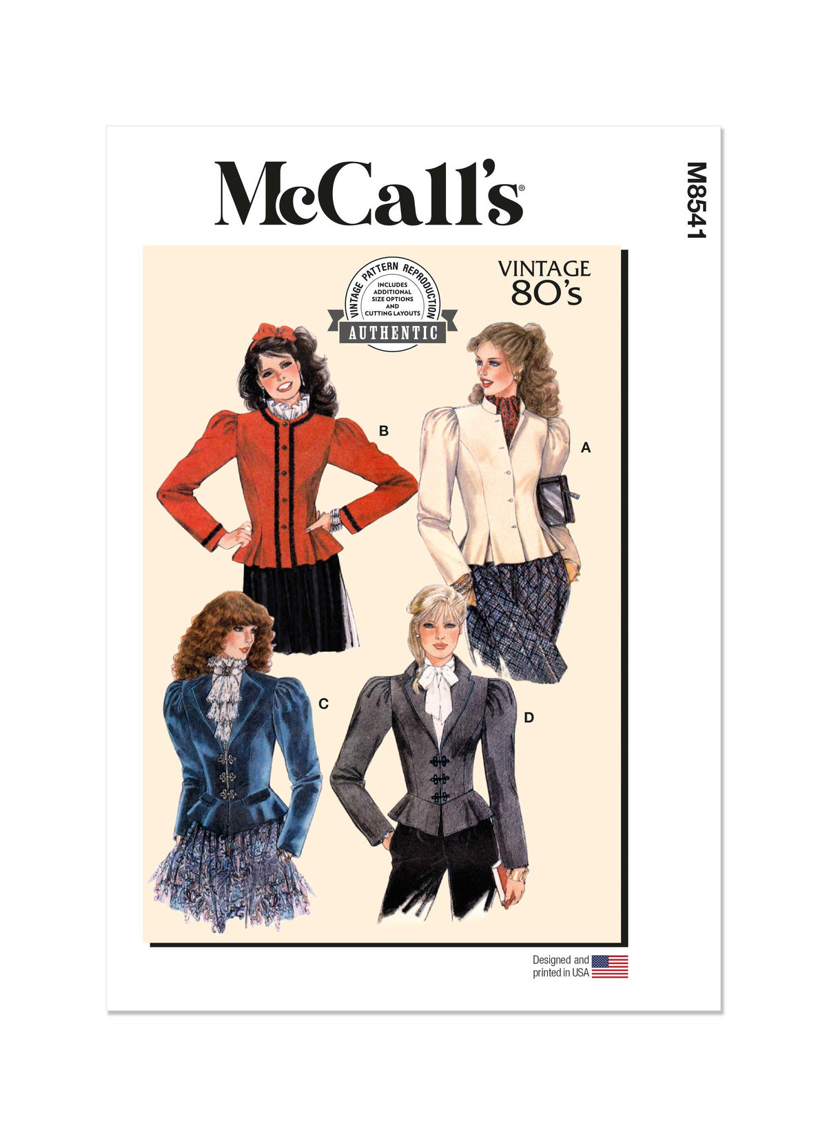 McCall's M8541 sewing pattern envelope showing vintage 1980s jackets